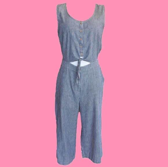 Mo:Vint Pants - Navy Striped Sleeveless Jumpsuit